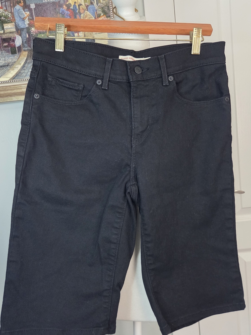 Womens Levi Black Jean Shorts- Classic Back Pocket Design